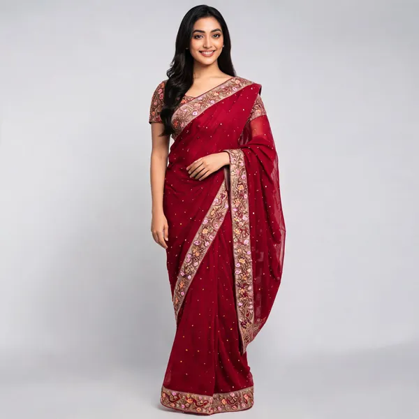 Pink_Georgette_Saree_With_Blouse_Piece_For_women