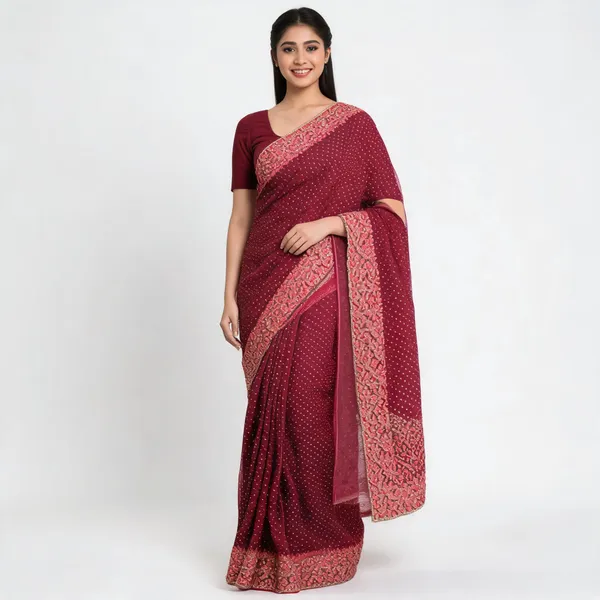 Red_Georgette_Saree_With_Blouse_Piece_For_women