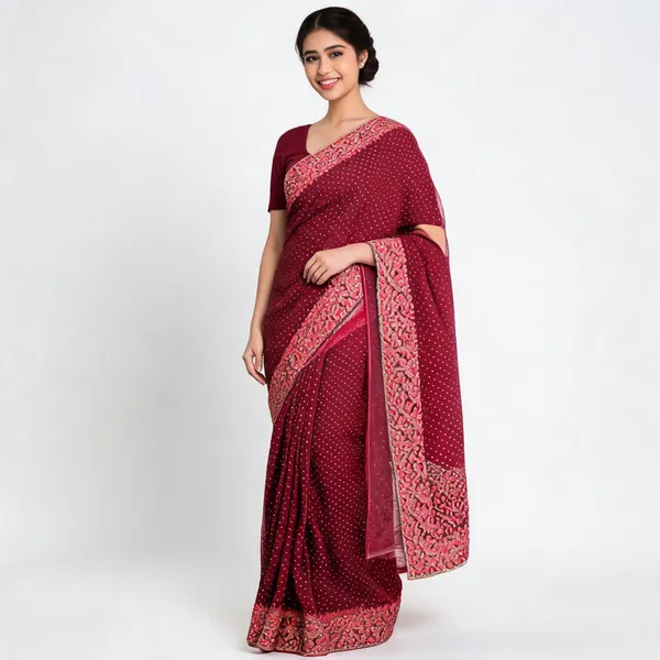 Red_Georgette_Saree_With_Blouse_Piece_For_women
