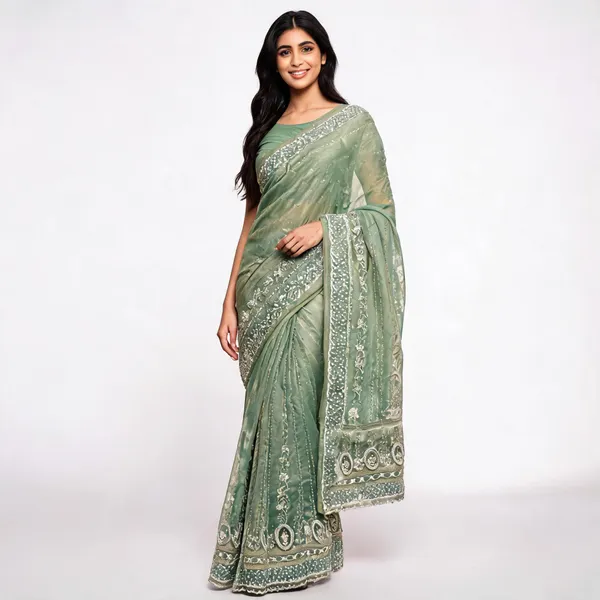 Pista_Rangoli_Saree_With_Blouse_Piece_For_women