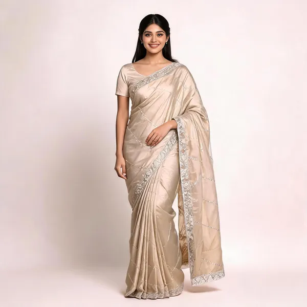 White_Satin_Saree_With_Blouse_Piece_For_women