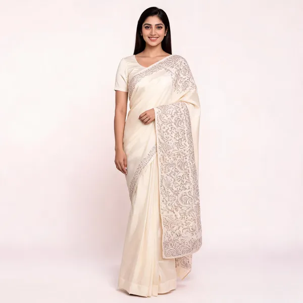 Beige_Satin_Saree_With_Blouse_Piece_For_women