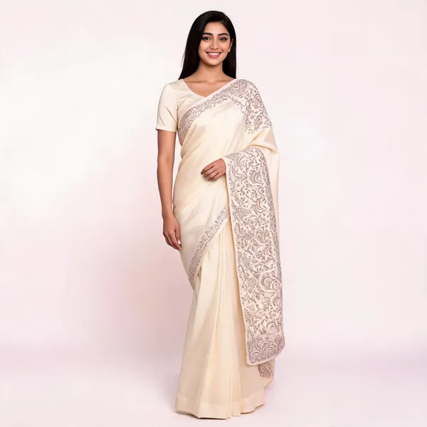 Beige_Satin_Saree_With_Blouse_Piece_For_women