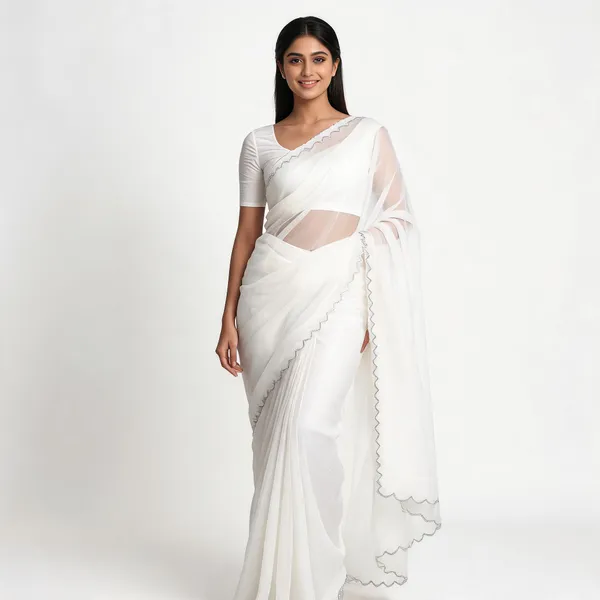 White_Satin_Saree_With_Blouse_Piece_For_women