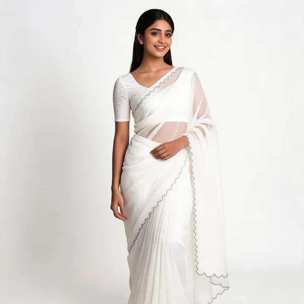 White_Satin_Saree_With_Blouse_Piece_For_women