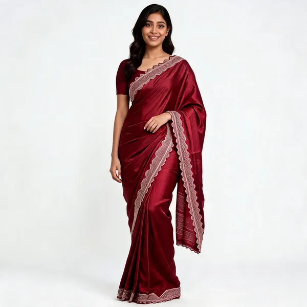Marron_Satin_Saree_With_Blouse_Piece_For_women