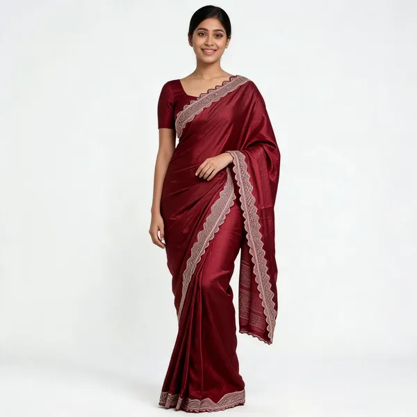 Marron_Satin_Saree_With_Blouse_Piece_For_women