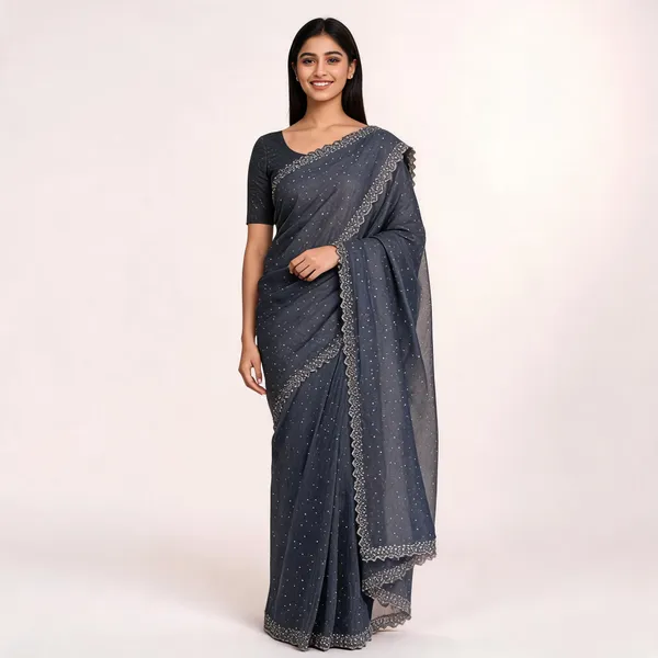 Grey_Satin_Saree_With_Blouse_Piece_For_women
