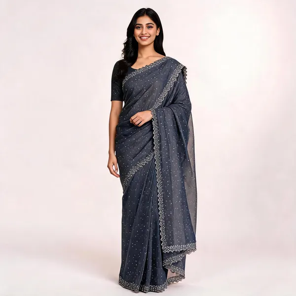 Grey_Satin_Saree_With_Blouse_Piece_For_women