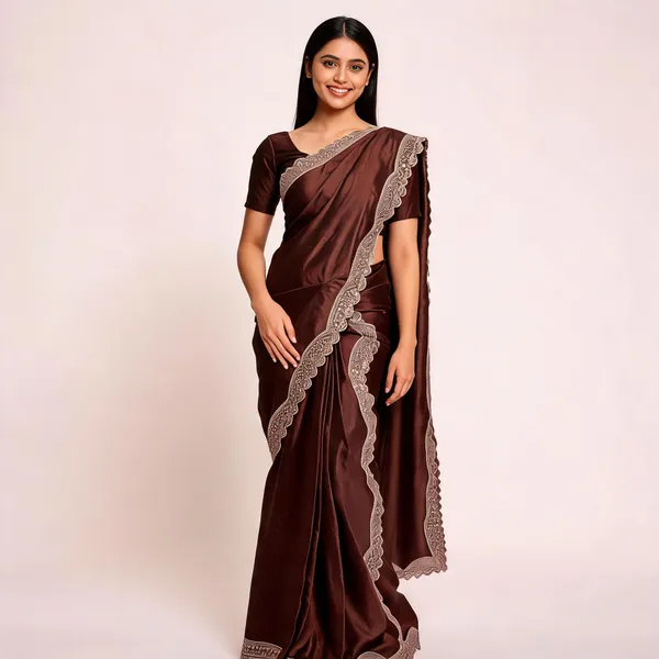 Rust_Satin_Saree_With_Blouse_Piece_For_women