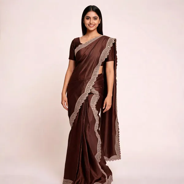 Rust_Satin_Saree_With_Blouse_Piece_For_women
