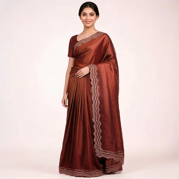 Marron_Satin_Saree_With_Blouse_Piece_For_women