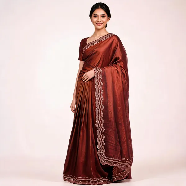 Marron_Satin_Saree_With_Blouse_Piece_For_women