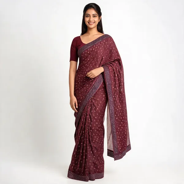 Marron_Lycra_Saree_With_Blouse_Piece_For_women