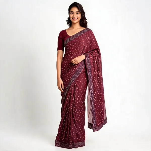 Marron_Lycra_Saree_With_Blouse_Piece_For_women
