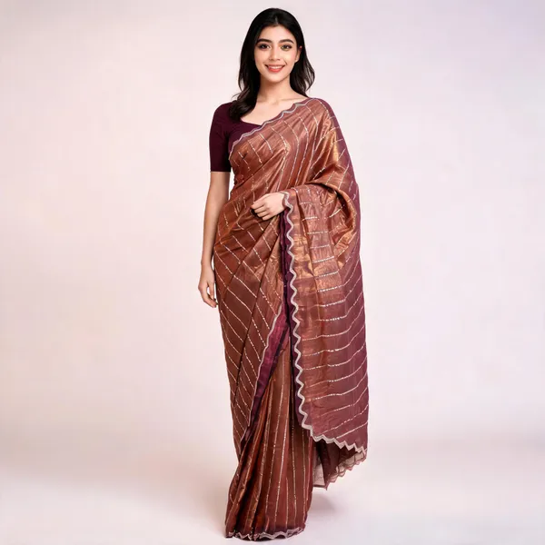 Rust_Satin_Saree_With_Blouse_Piece_For_women