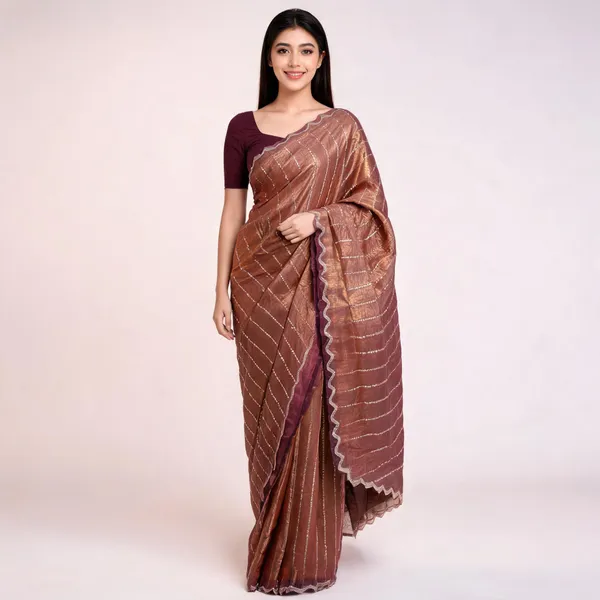 Rust_Satin_Saree_With_Blouse_Piece_For_women