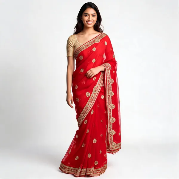 Red_Georgette_Saree_With_Blouse_Piece_For_women