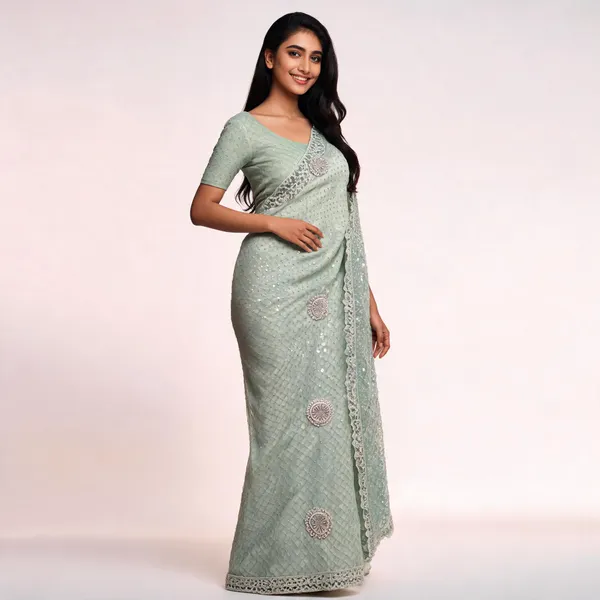 Pista_Georgette_Saree_With_Blouse_Piece_For_women