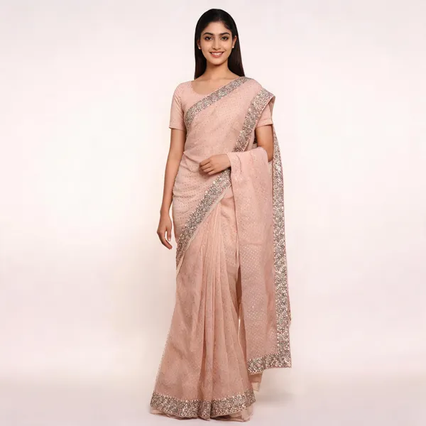 Pitch_Georgette_Saree_With_Blouse_Piece_For_women