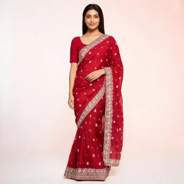 Red_Georgette_Saree_With_Blouse_Piece_For_women