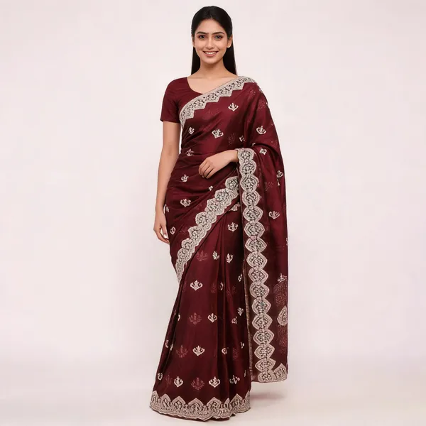 Marron_Vichitra_Saree_With_Blouse_Piece_For_women
