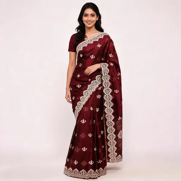 Marron_Vichitra_Saree_With_Blouse_Piece_For_women
