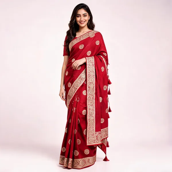 Red_Vichitra_Saree_With_Blouse_Piece_For_women