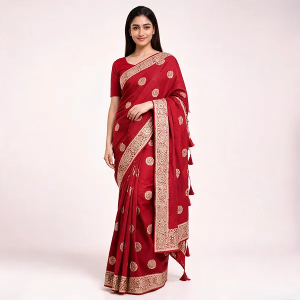 Red_Vichitra_Saree_With_Blouse_Piece_For_women