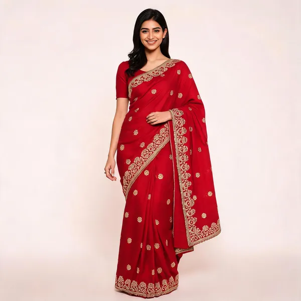 Red_Vichitra_Saree_With_Blouse_Piece_For_women