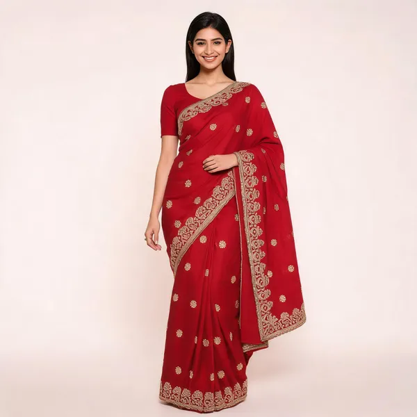 Red_Vichitra_Saree_With_Blouse_Piece_For_women