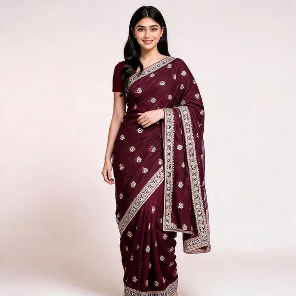 Marron_Vichitra_Saree_With_Blouse_Piece_For_women