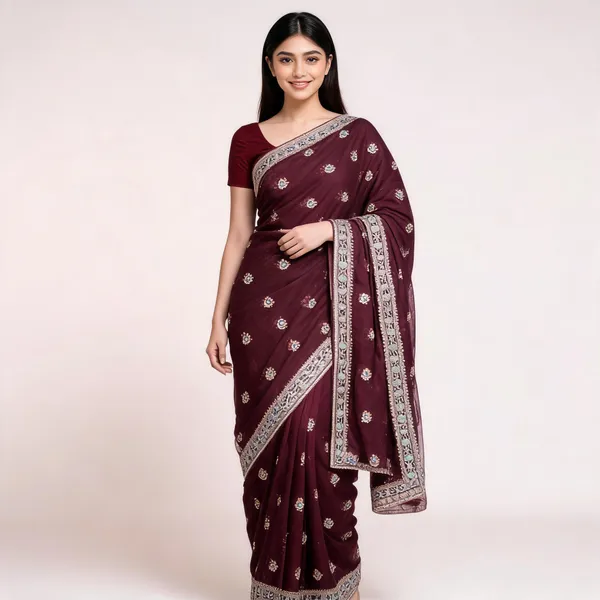 Marron_Vichitra_Saree_With_Blouse_Piece_For_women