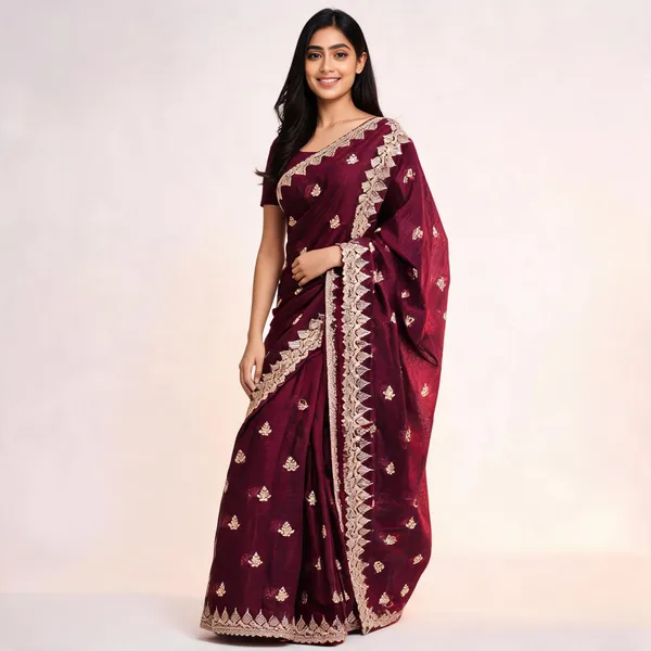Wine_Vichitra_Saree_With_Blouse_Piece_For_women