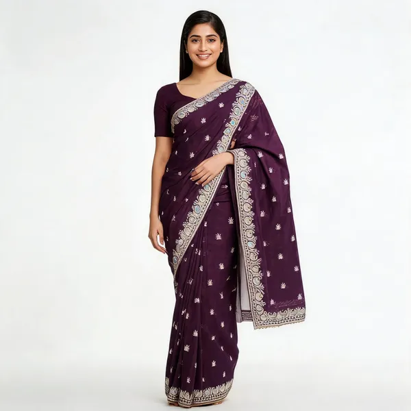 Wine_Vichitra_Saree_With_Blouse_Piece_For_women