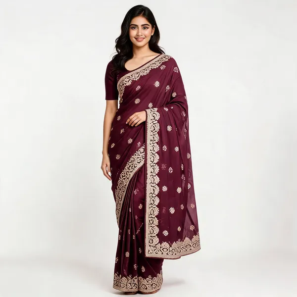 Wine_Vichitra_Saree_With_Blouse_Piece_For_women