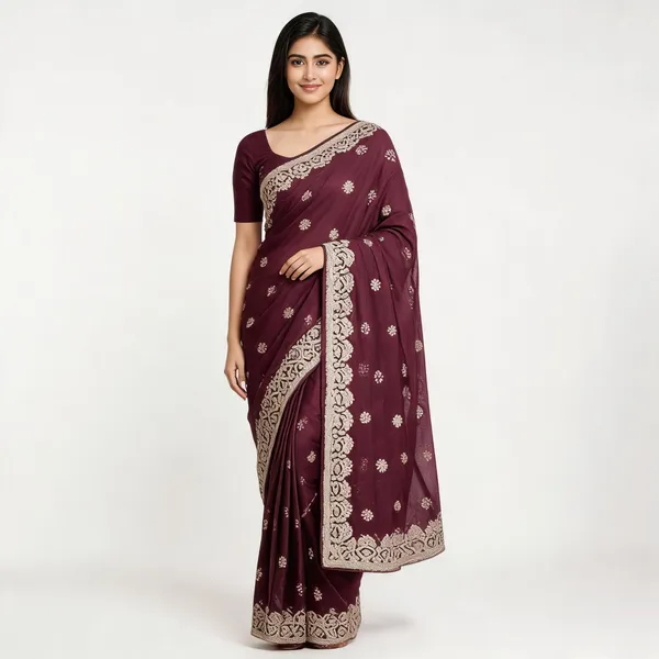 Wine_Vichitra_Saree_With_Blouse_Piece_For_women