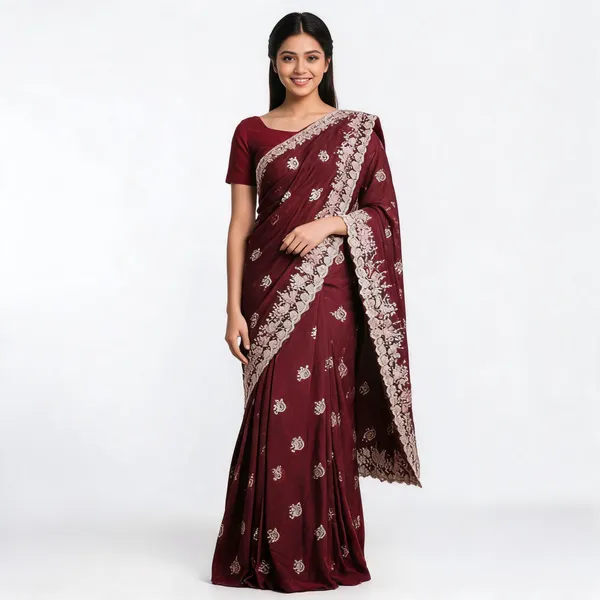 Marron_Vichitra_Saree_With_Blouse_Piece_For_women