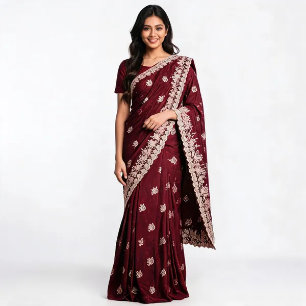 Marron_Vichitra_Saree_With_Blouse_Piece_For_women