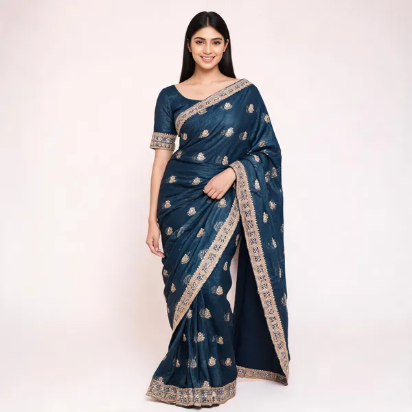 Blue_Vichitra_Saree_With_Blouse_Piece_For_women
