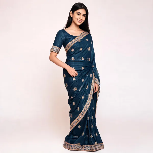Blue_Vichitra_Saree_With_Blouse_Piece_For_women