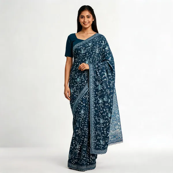 Blue_Georgette_Saree_With_Blouse_Piece_For_women