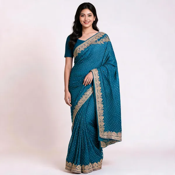 Royal_Blue_Vichitra_Saree_With_Blouse_Piece_For_women
