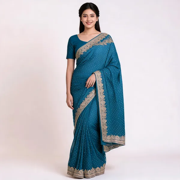 Royal_Blue_Vichitra_Saree_With_Blouse_Piece_For_women