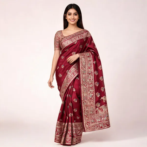 Red_Silk_Saree_With_Blouse_Piece_For_women
