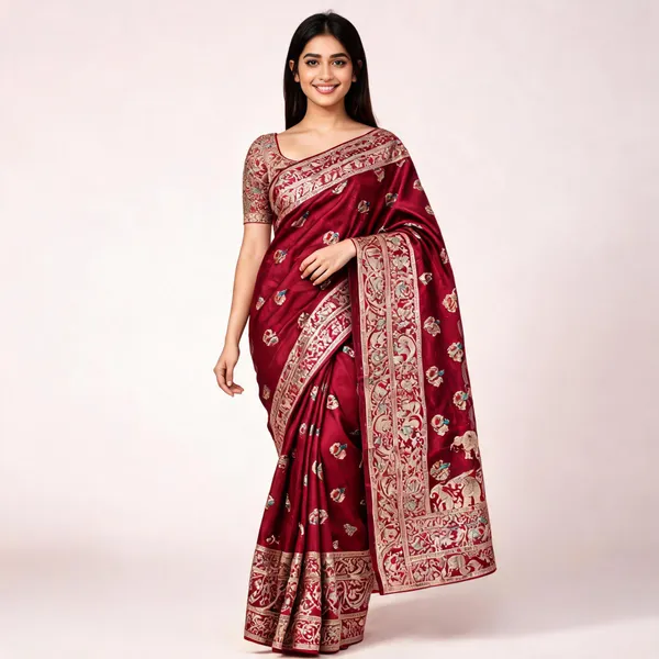 Red_Silk_Saree_With_Blouse_Piece_For_women