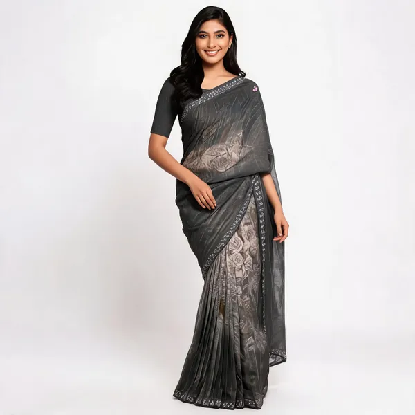 Green_Georgette_Saree_With_Blouse_Piece_For_women