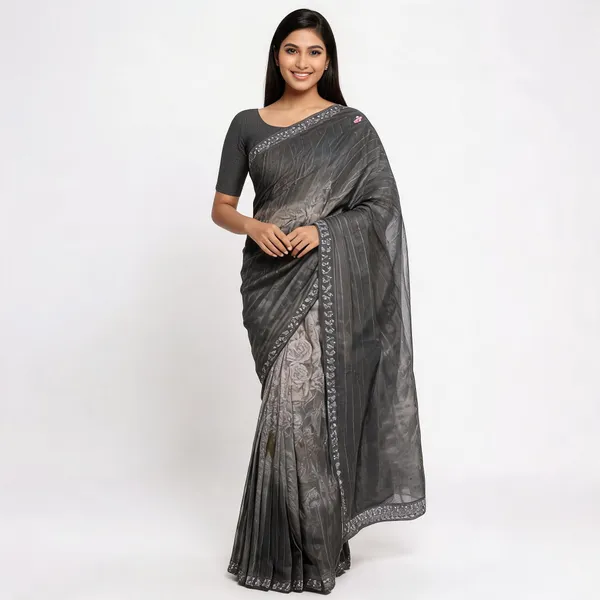 Green_Georgette_Saree_With_Blouse_Piece_For_women