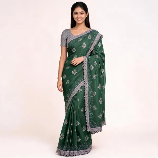 Green_Cotton_Saree_With_Blouse_Piece_For_women