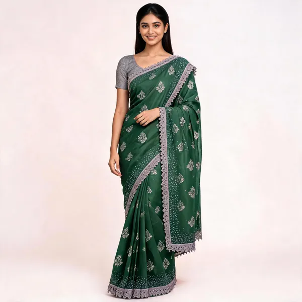 Green_Cotton_Saree_With_Blouse_Piece_For_women